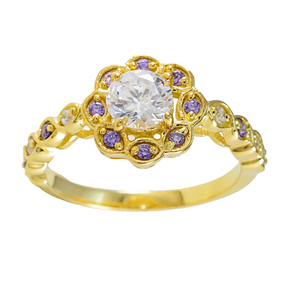 Amethyst Halo Latin American Silver Purple Gems Delicate Abstract Ring Jewellery - Image 3