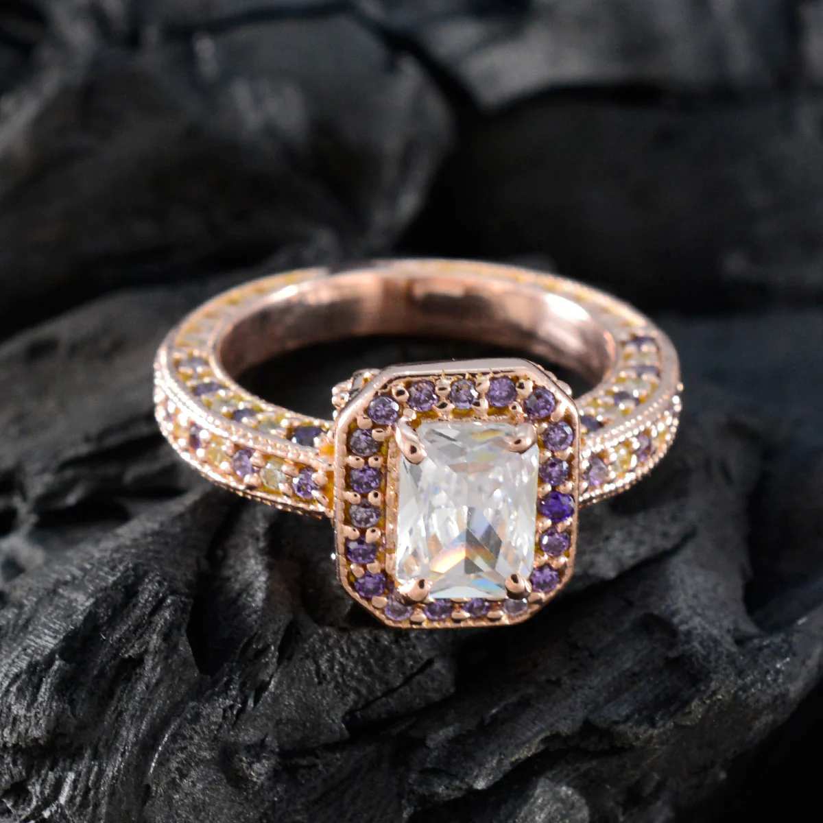 Amethyst Halo Latin American Sterling Silver Purple Gemstones Versatile valentine Ring Jewellery - Image 4