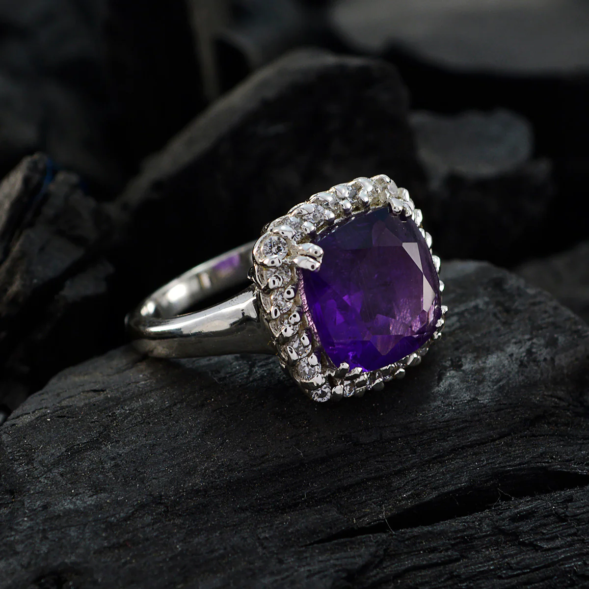 Amethyst Halo Moroccan Sterling Silver Purple Gemstone Classic Sophisticated Ring Jewellery - Image 5