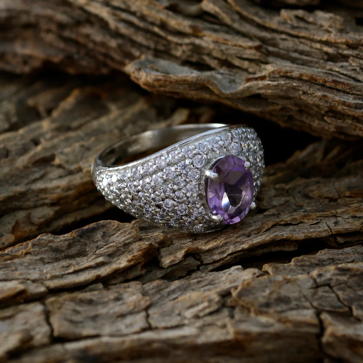 Amethyst Halo Russian Sterling Silver Purple Gemstones Slim Luxurious Ring Jewellery - Image 4