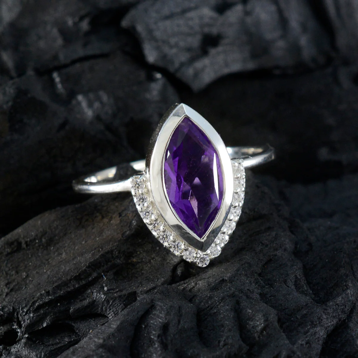 Amethyst Halo Turkish 92.5 Silver Purple Gemstones Whisper-thin Fairytale Ring Jewelry - Image 4