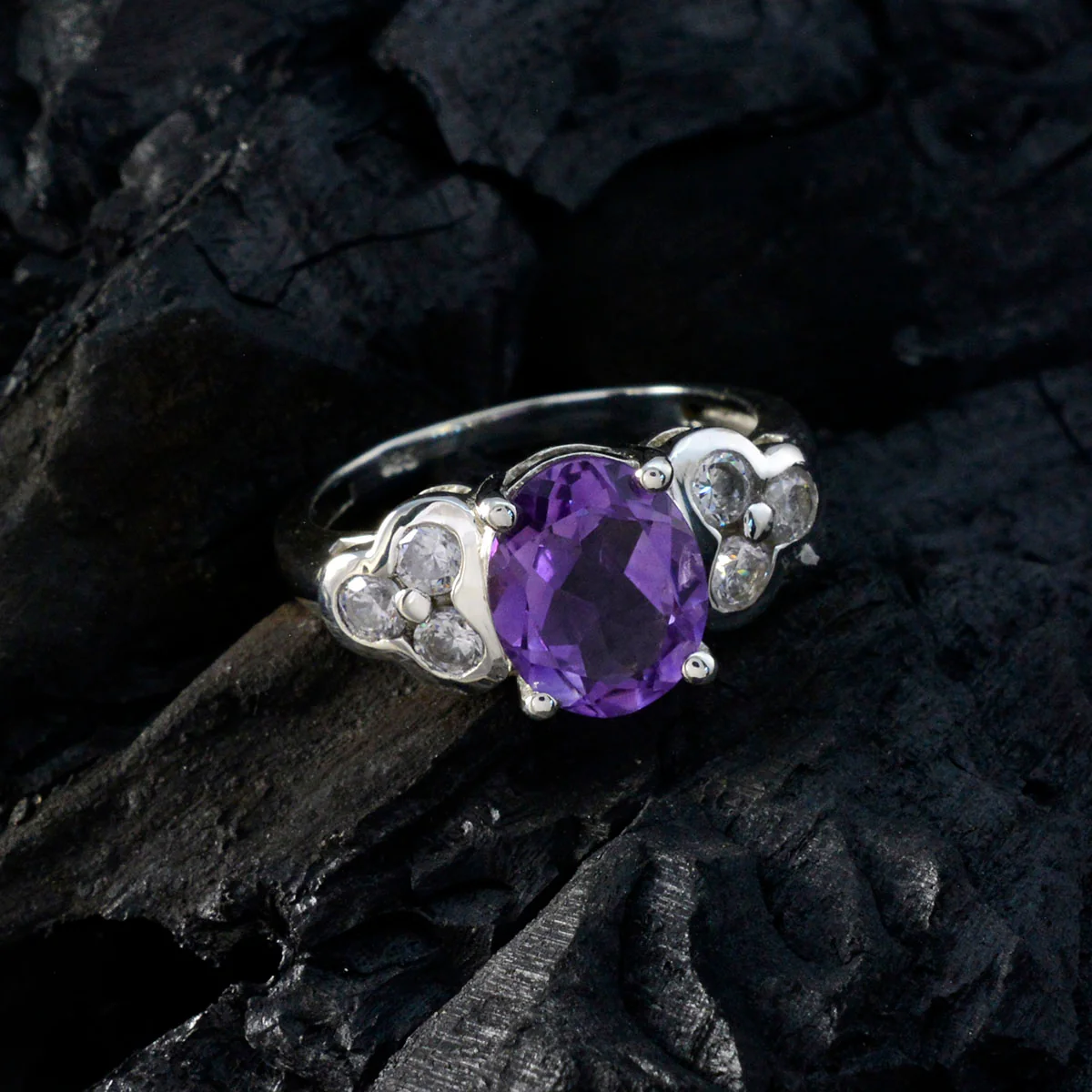 Amethyst Hepta German 925 Silver Purple Gemstones Slim Romantic Ring Jewelry - Image 4