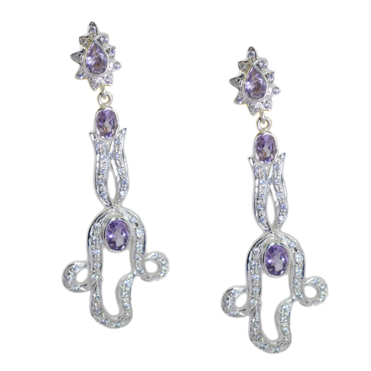 Amethyst Indian Angel multiple Stud Purple 92.5 Silver Earring - Image 2