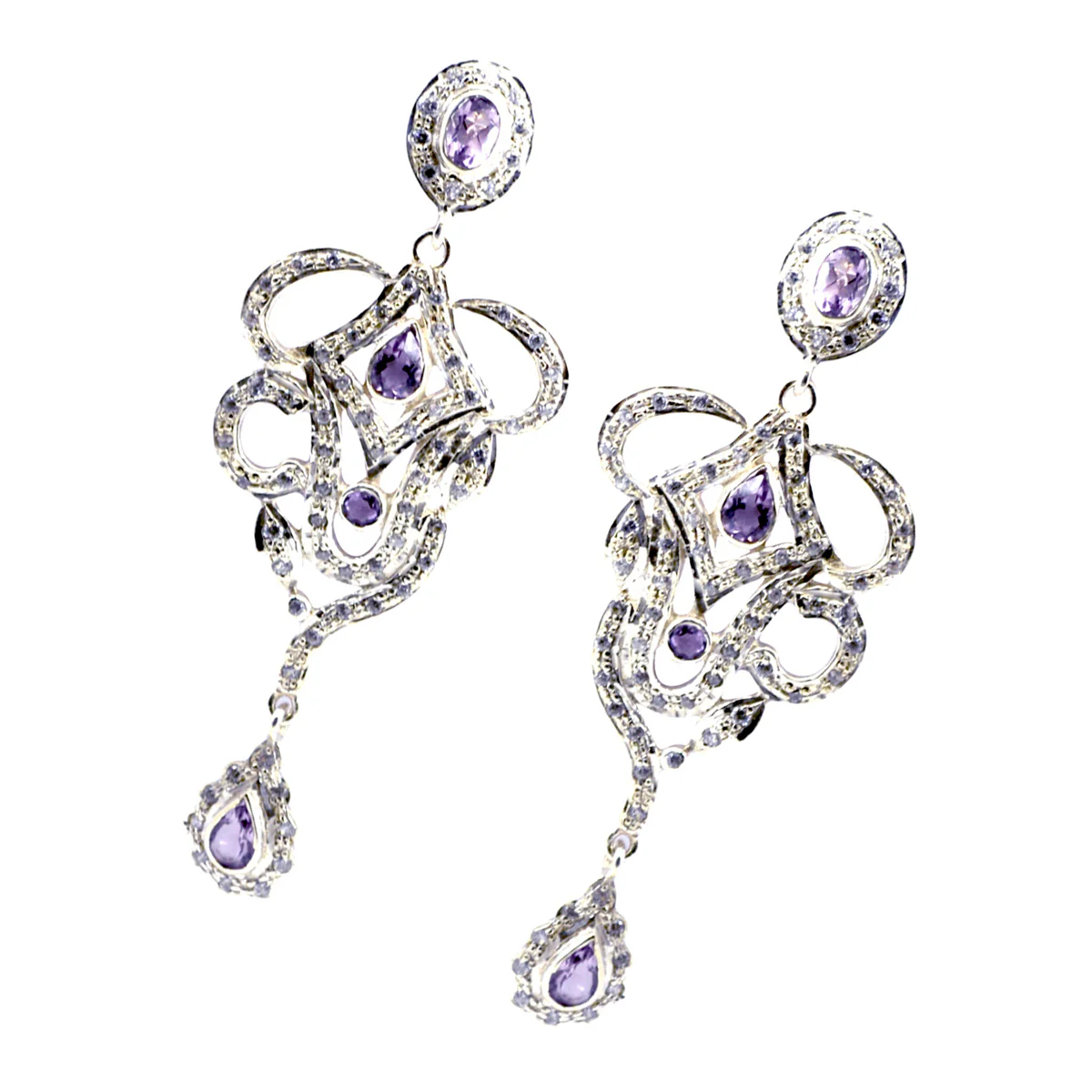 Amethyst Indian Lakshmi multiple Stud Purple 925 Sterling Silver Earring - Image 2