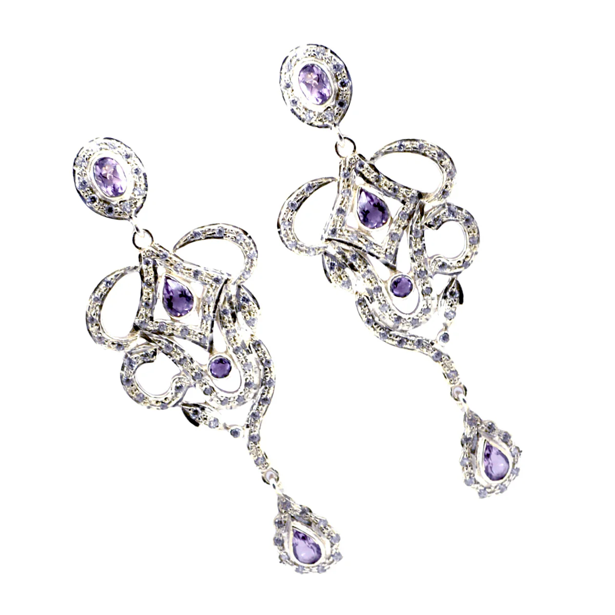 Amethyst Indian Lakshmi multiple Stud Purple 925 Sterling Silver Earring - Image 3