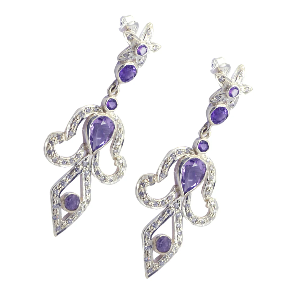 Amethyst Indian Maria multiple Stud Purple Sterling Silver Earring - Image 2