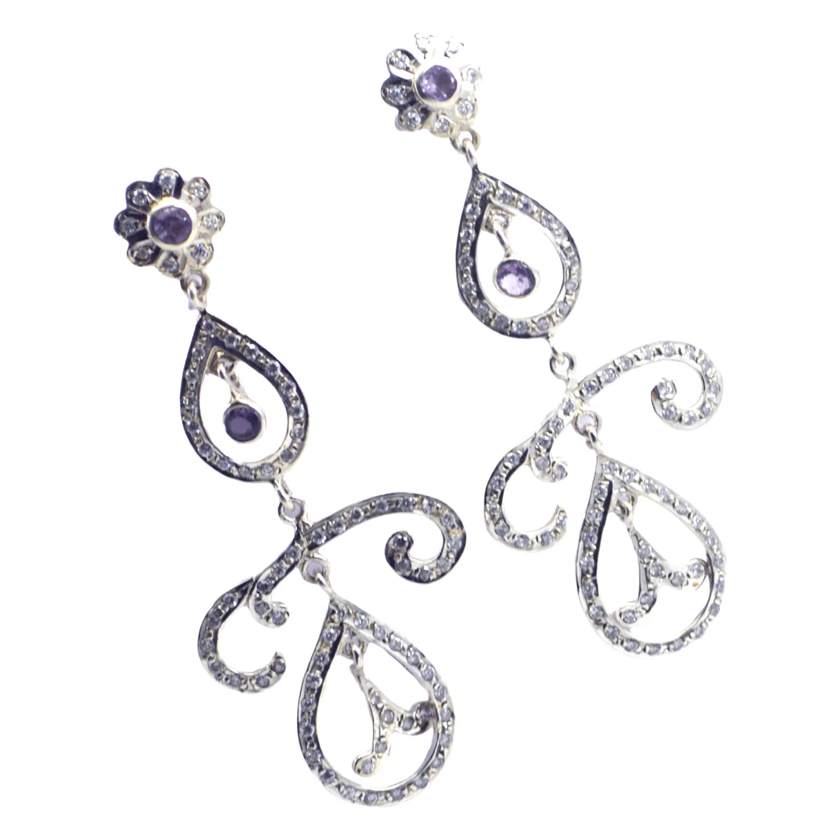 Amethyst Indian Nisa multiple Dangle Purple 925 Silver Earring - Image 3