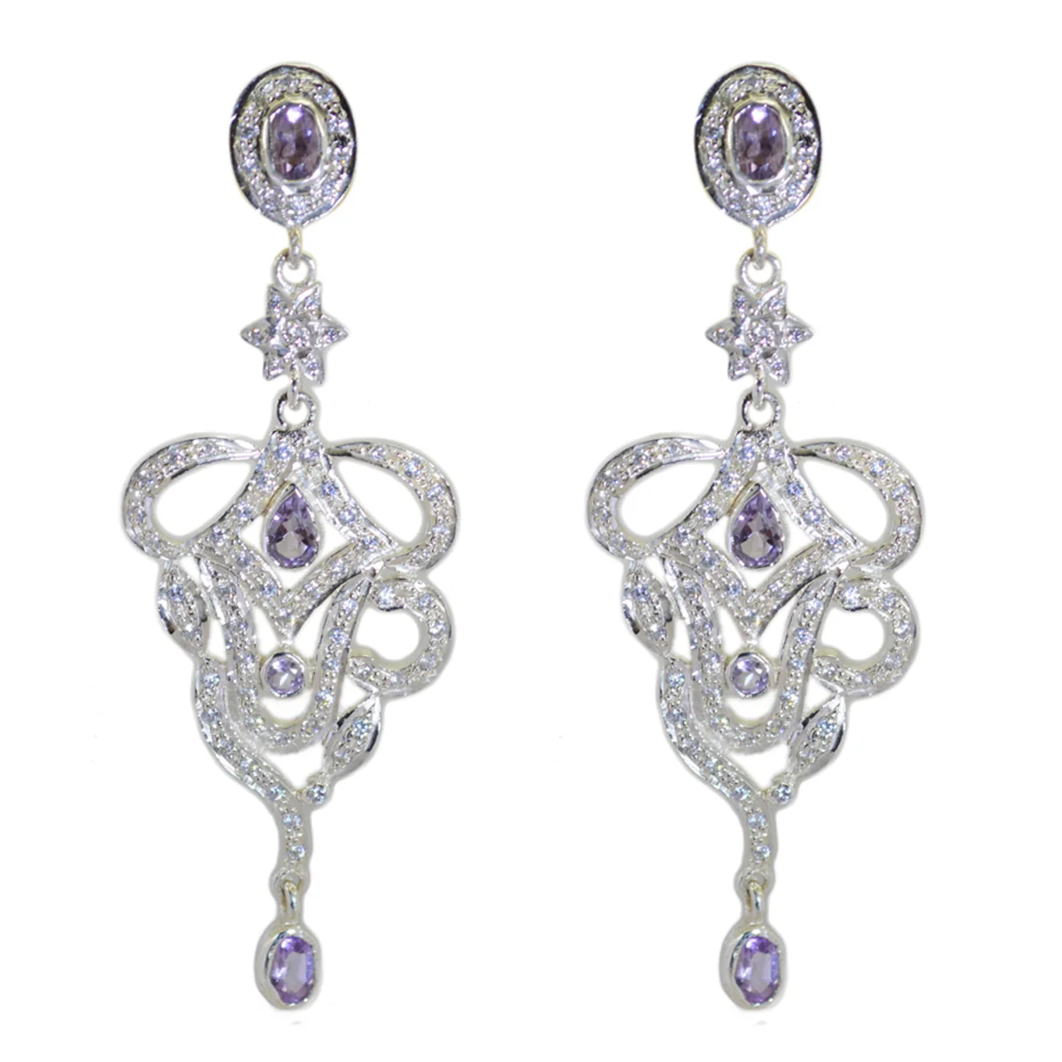 Amethyst Indian Priya multiple Stud Purple Sterling Silver Earring - Image 2