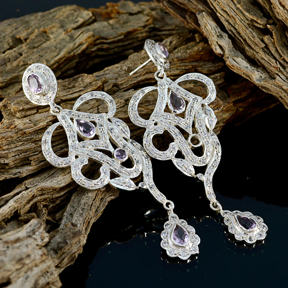 Amethyst Indian Priya multiple Stud Purple Sterling Silver Earring - Image 3