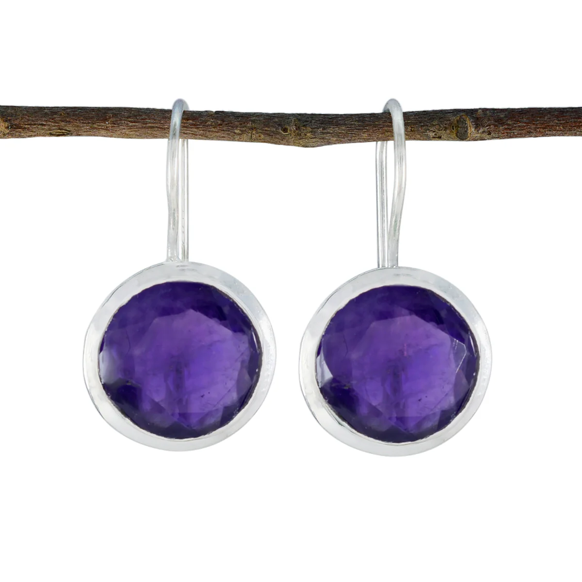 Amethyst Italian Freya Solitaire Dangle Purple Silver Earring