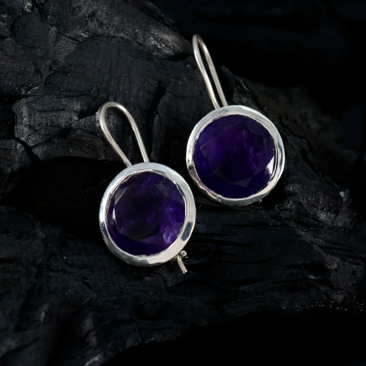 Amethyst Italian Freya Solitaire Dangle Purple Silver Earring - Image 2