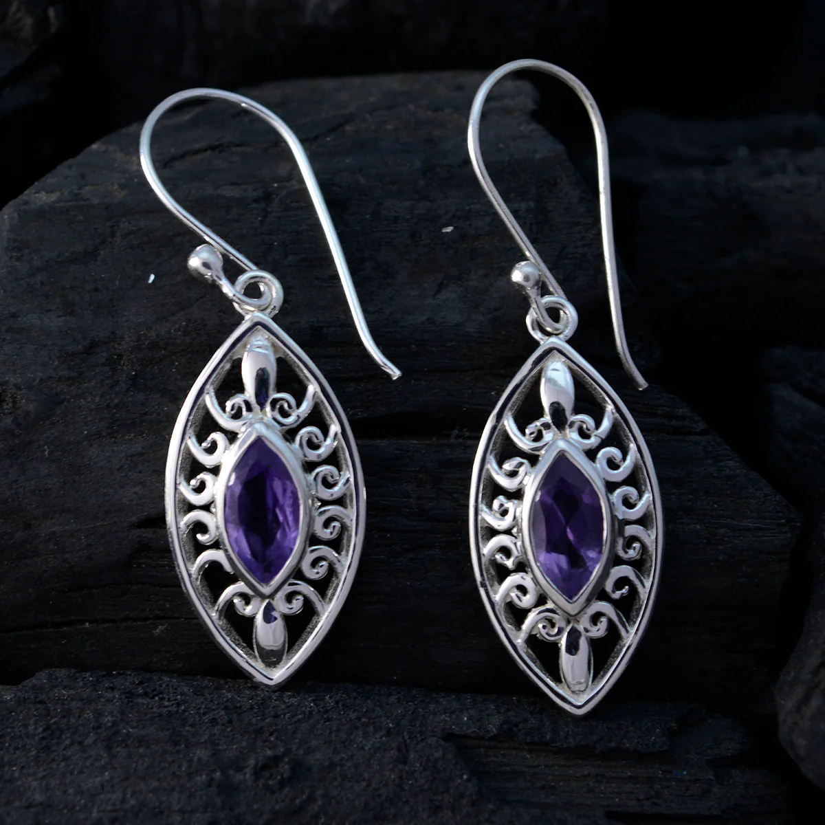 Amethyst Italian Isabella Solitaire Dangle Purple 92.5 Silver Earring - Image 2