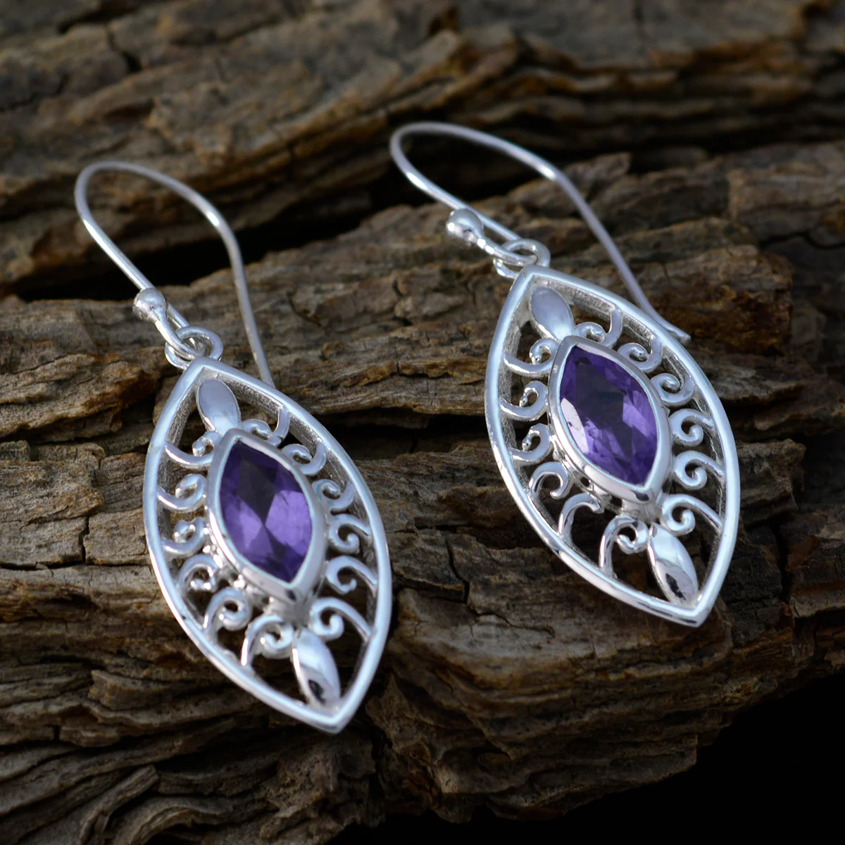Amethyst Italian Isabella Solitaire Dangle Purple 92.5 Silver Earring - Image 3