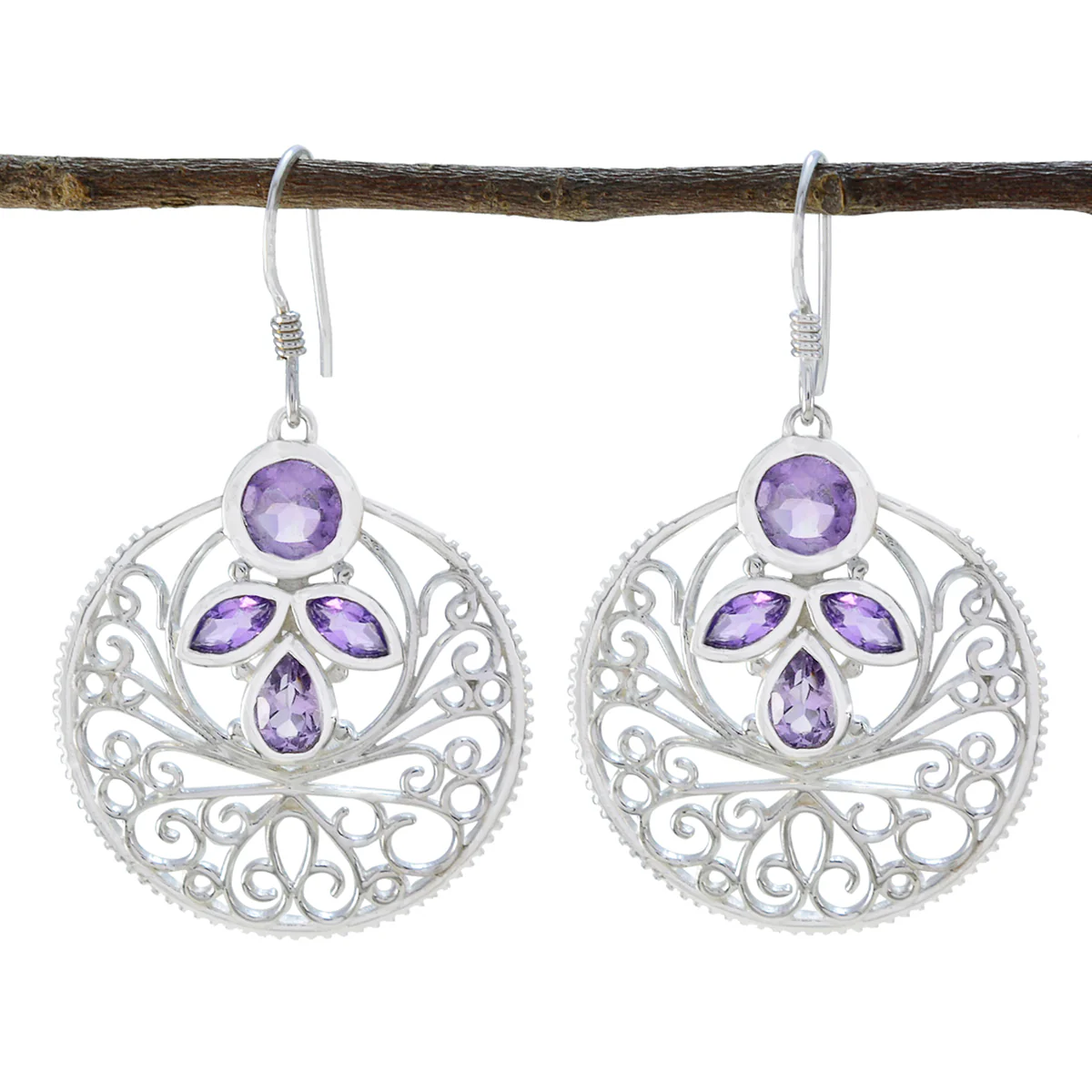 Amethyst Italian Isla quarter Dangle Purple Sterling Silver Earring