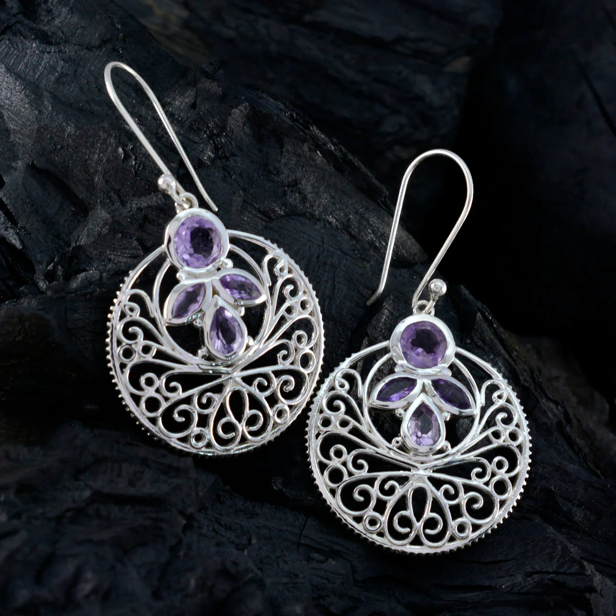 Amethyst Italian Isla quarter Dangle Purple Sterling Silver Earring - Image 2