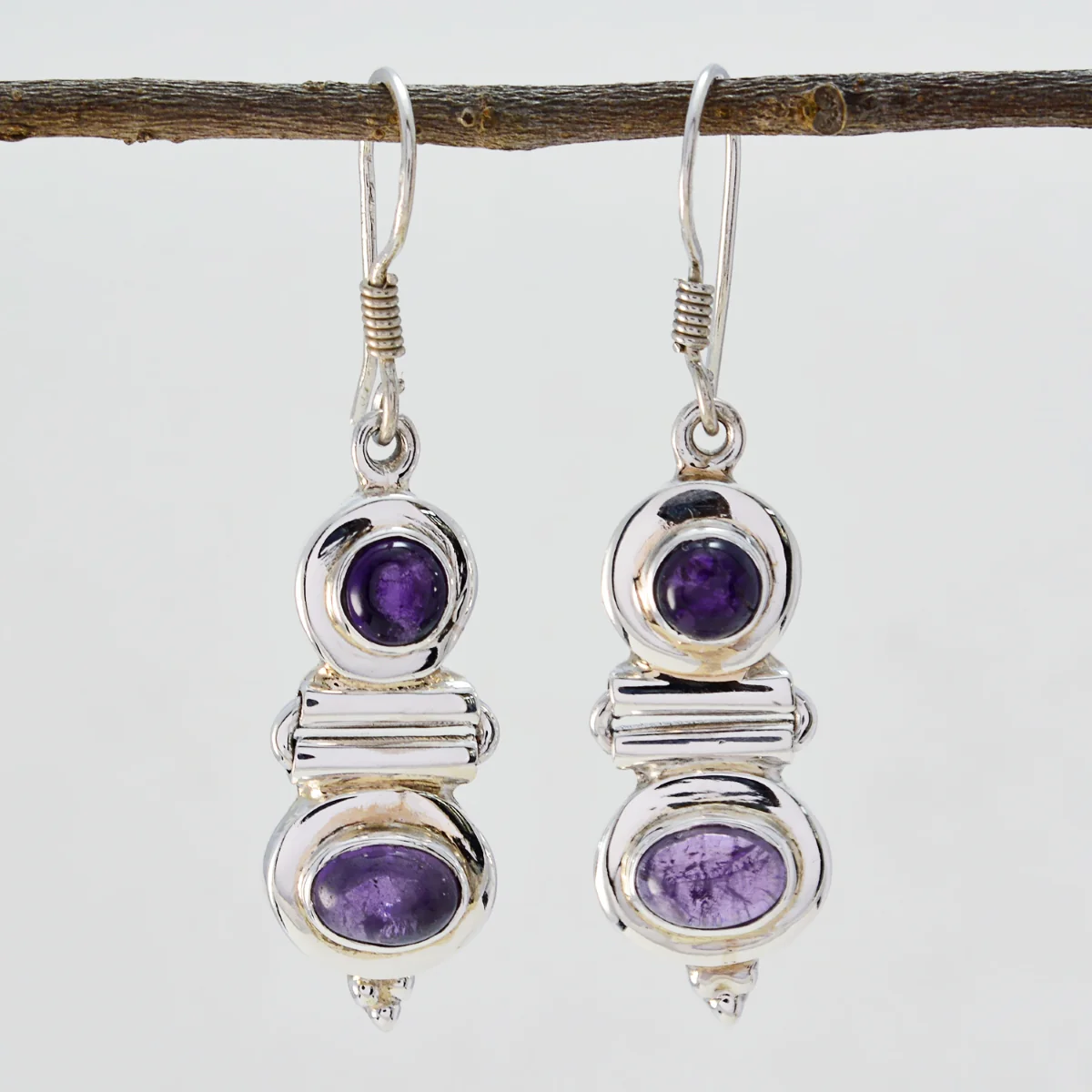 Amethyst Italian Jiwoo multiple Dangle Purple 925 Sterling Silver Earring - Image 2