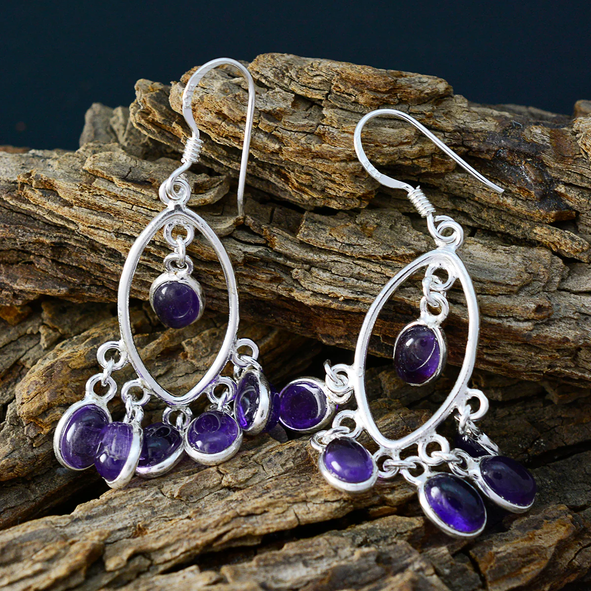 Amethyst Italian Katharina multiple Dangle Purple 925 Sterling Silver Earring - Image 3