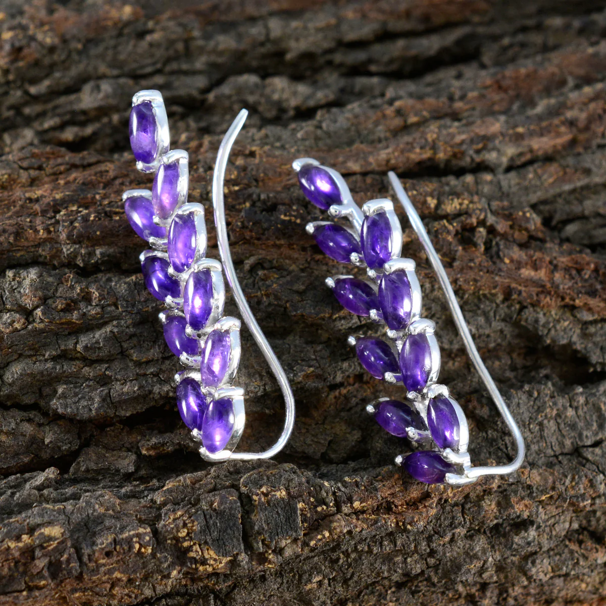 Amethyst Italian Marie multiple Stud Purple 925 Sterling Silver Earring - Image 3