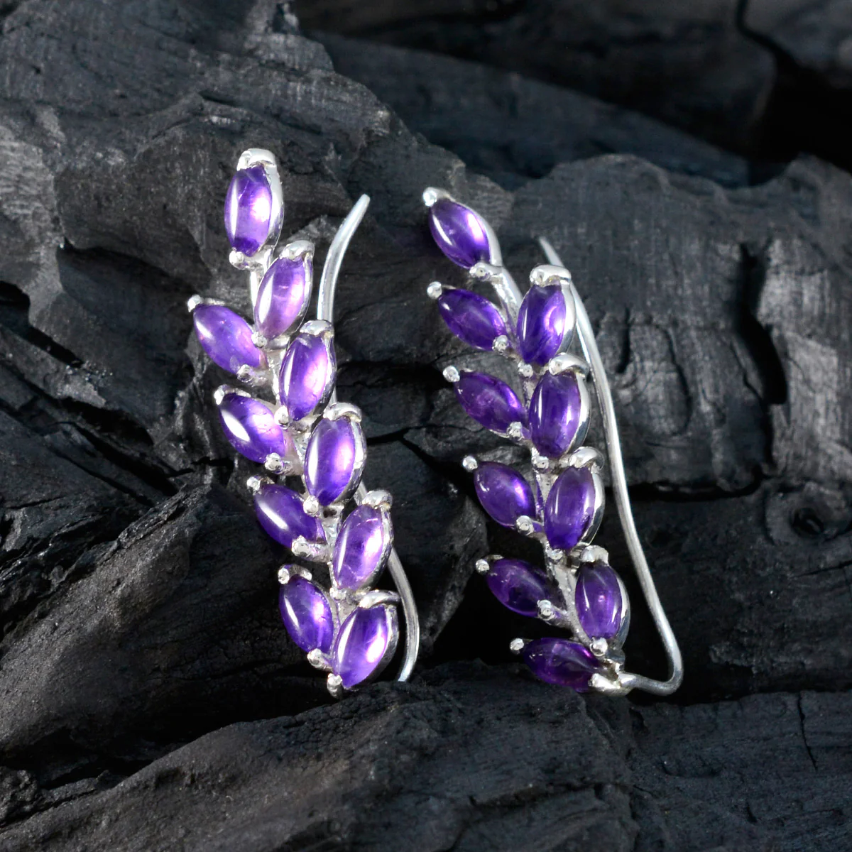 Amethyst Italian Marie multiple Stud Purple 925 Sterling Silver Earring - Image 4