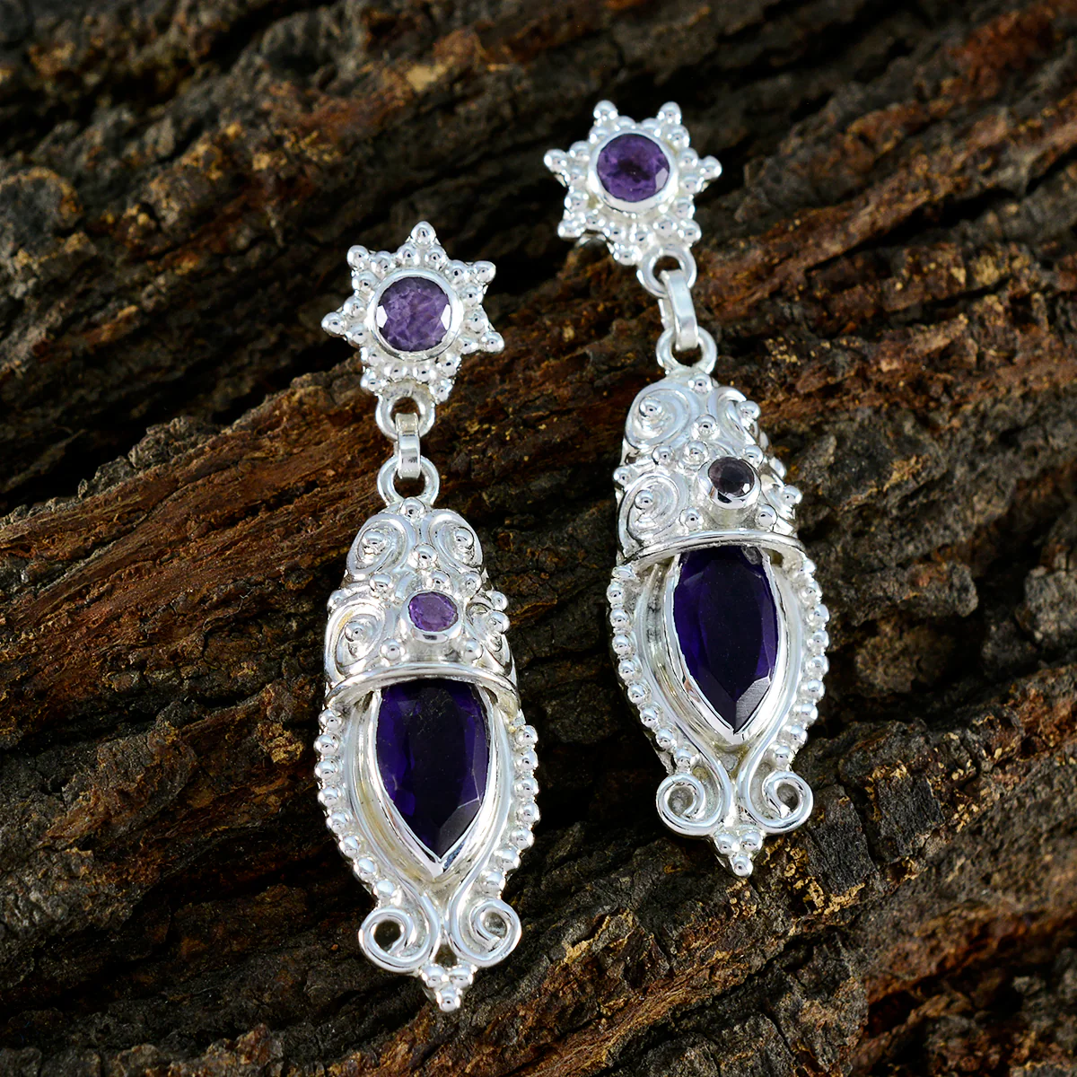 Amethyst Italian Natalie Trilogy Stud Purple 92.5 Silver Earring - Image 3