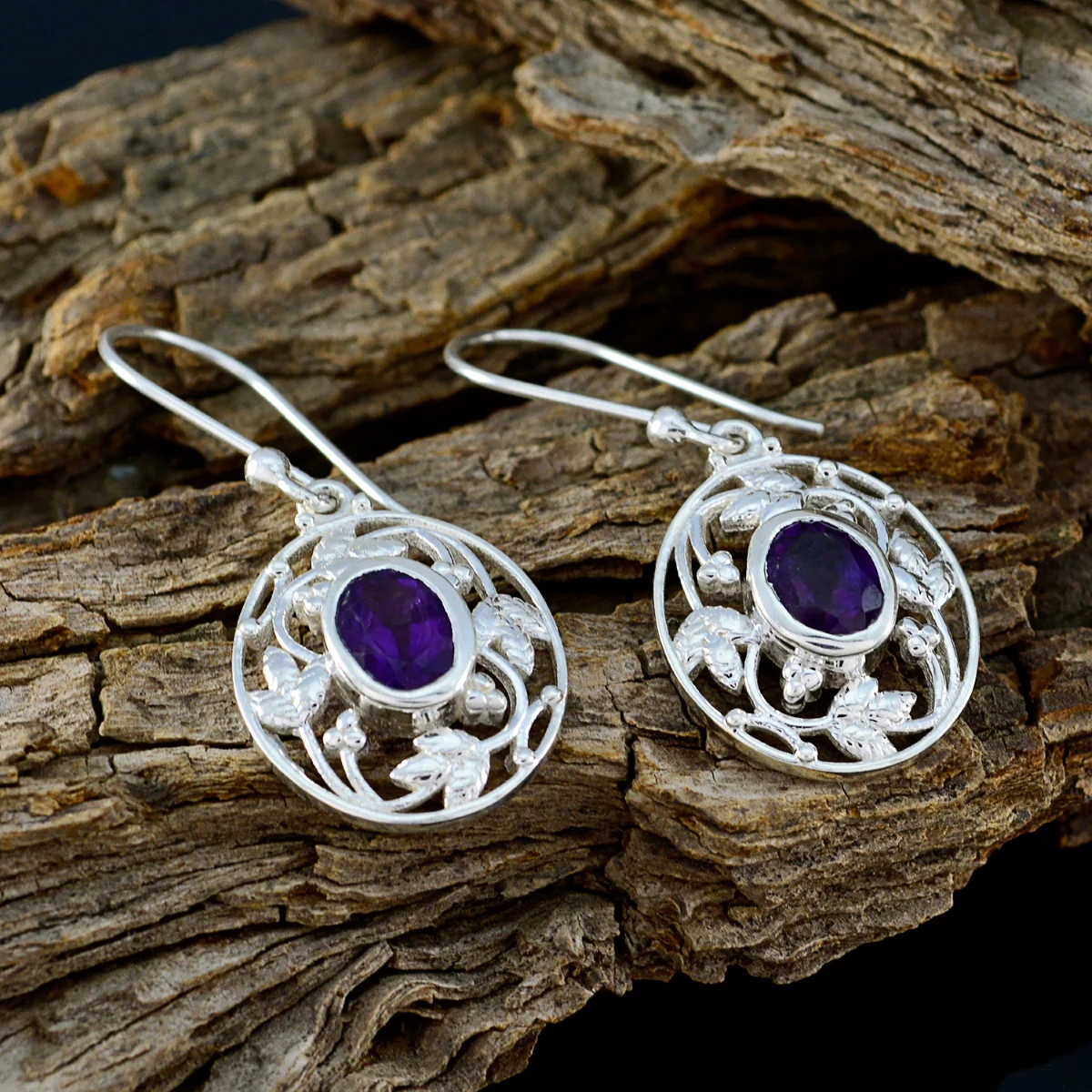Amethyst Japanese Isabel Solitaire Dangle Purple 925 Silver Earring - Image 3