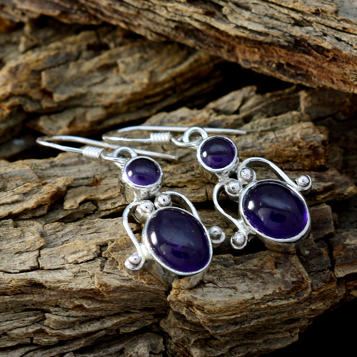 Amethyst Japanese Jia multiple Dangle Purple Silver Earring - Image 2