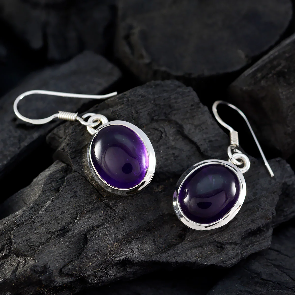 Amethyst Japanese Ying multiple Dangle Purple Silver Earring - Image 2