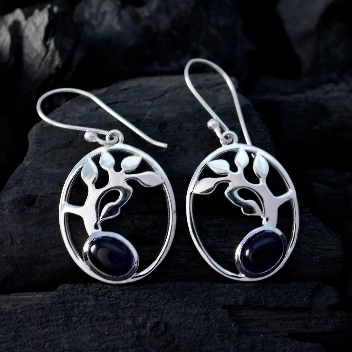 Amethyst Korean Lily Solitaire Dangle Purple 925 Sterling Silver Earring - Image 2