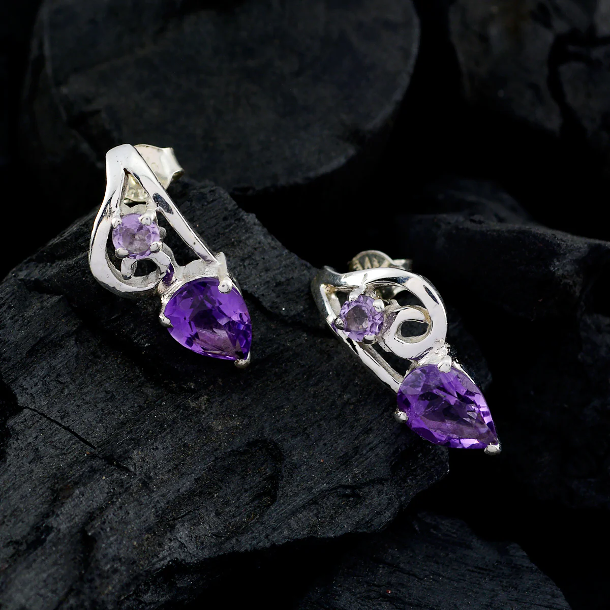 Amethyst Latin American Gabriela multiple Stud Purple 92.5 Silver Earring - Image 2