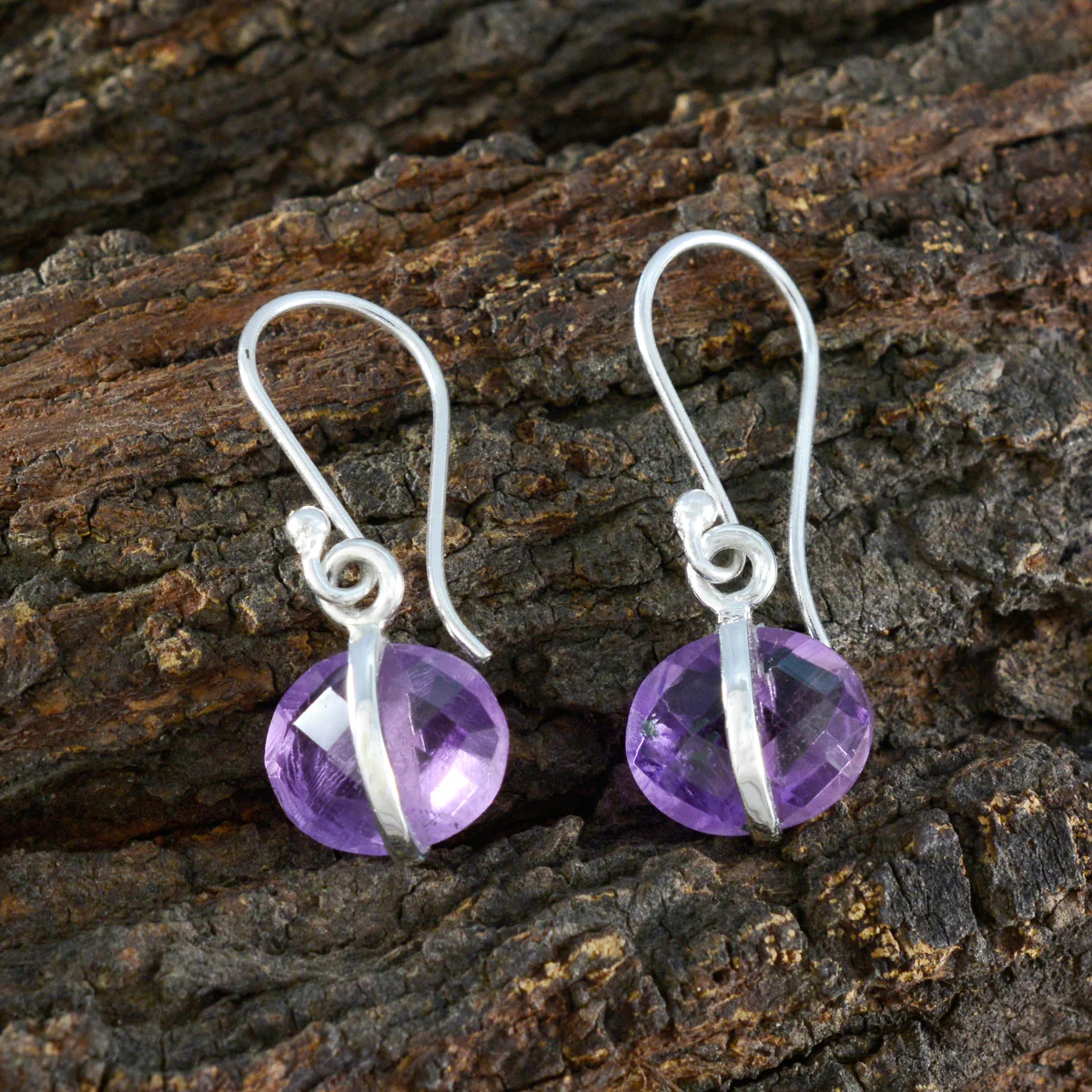 Amethyst Latin American Leah Solitaire Dangle Purple 925 Sterling Silver Earring - Image 3