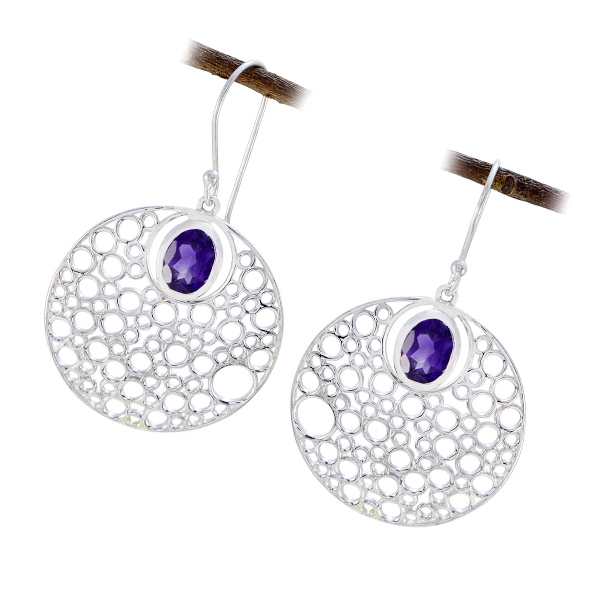 Amethyst Mexican Isla Solitaire Dangle Purple Silver Earring - Image 2
