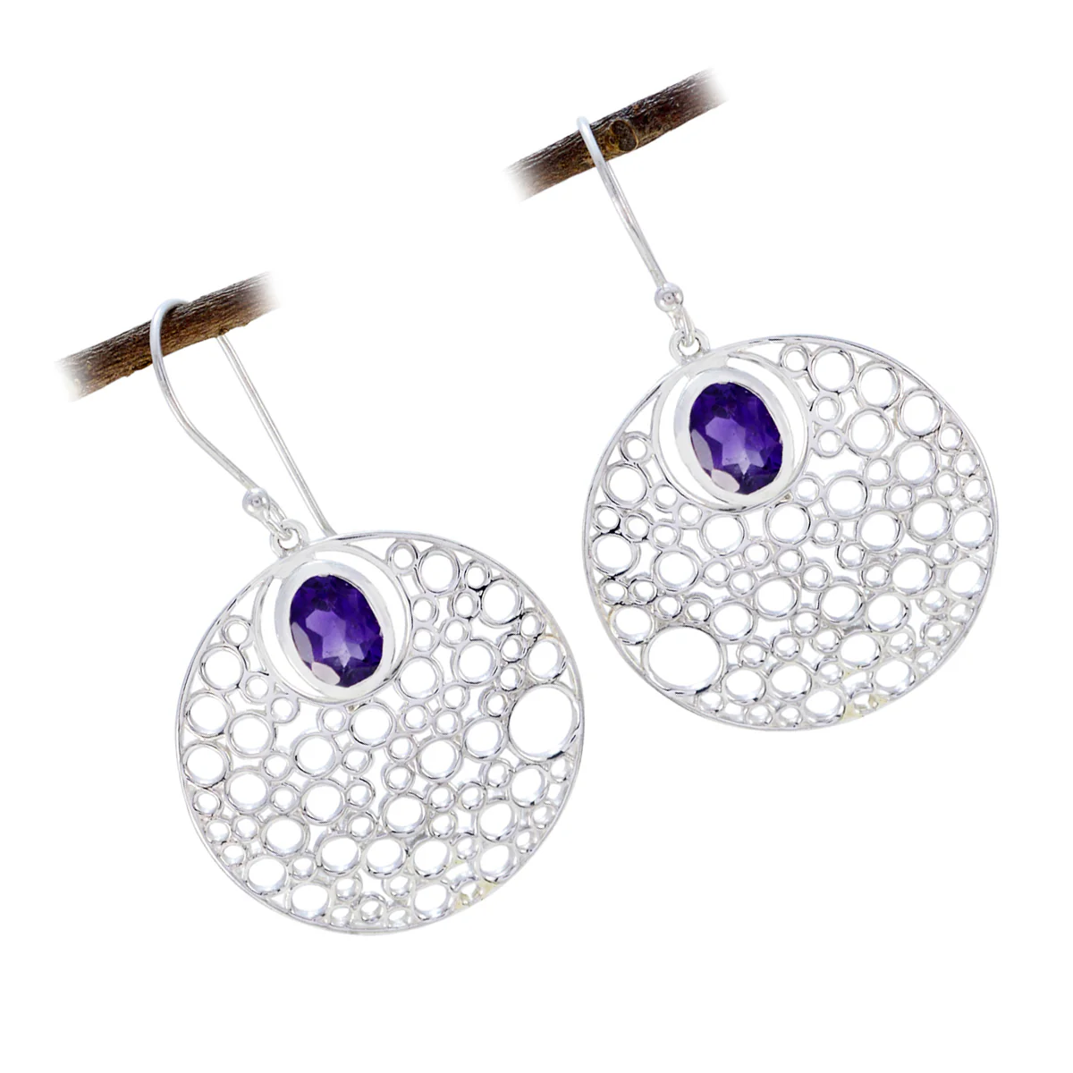 Amethyst Mexican Isla Solitaire Dangle Purple Silver Earring - Image 3