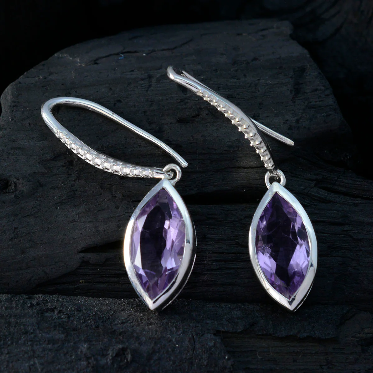 Amethyst Mexican Marie Solitaire Dangle Purple 925 Silver Earring - Image 2