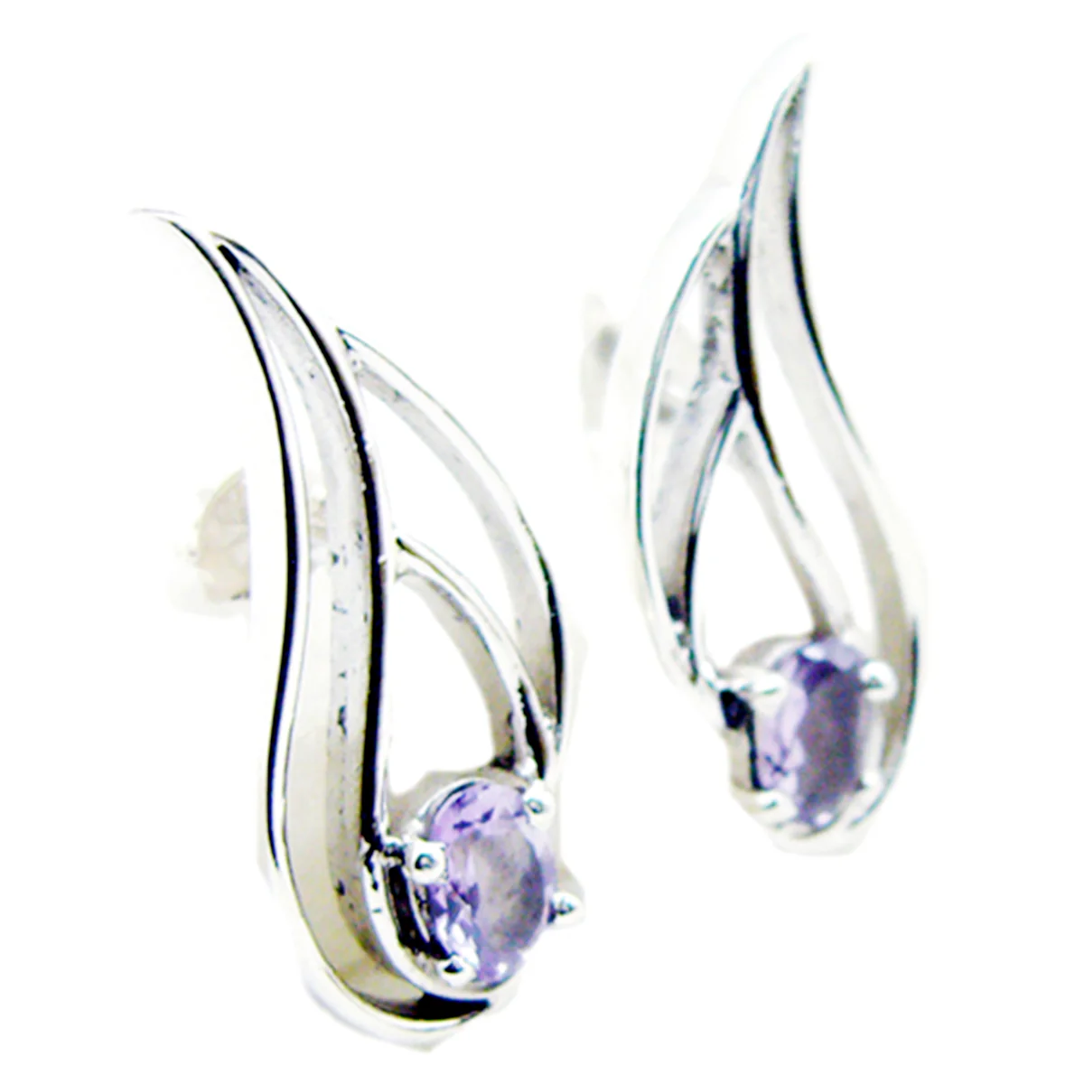 Amethyst Mexican Skylar Solitaire Stud Purple 925 Silver Earring - Image 3