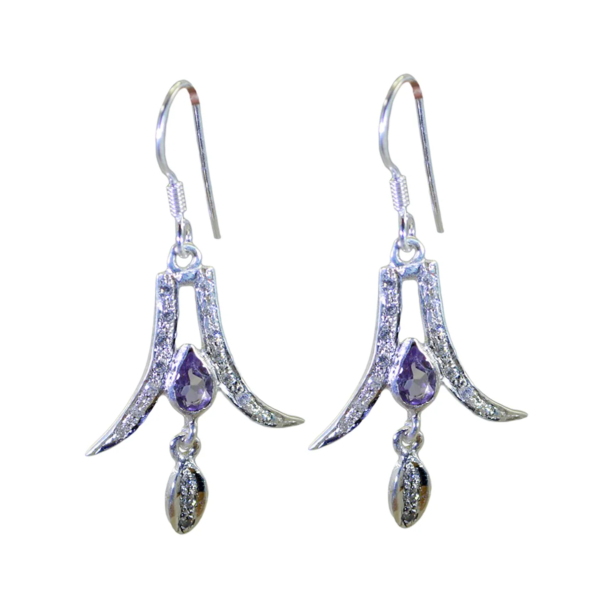 Amethyst Middle Eastern Ángeles multiple Dangle Purple Sterling Silver Earring