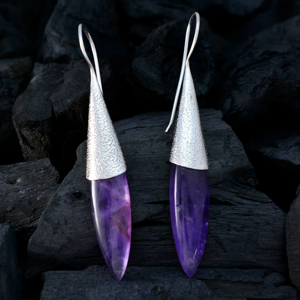 Amethyst Middle Eastern Eun-ji Solitaire Dangle Purple Sterling Silver Earring - Image 2