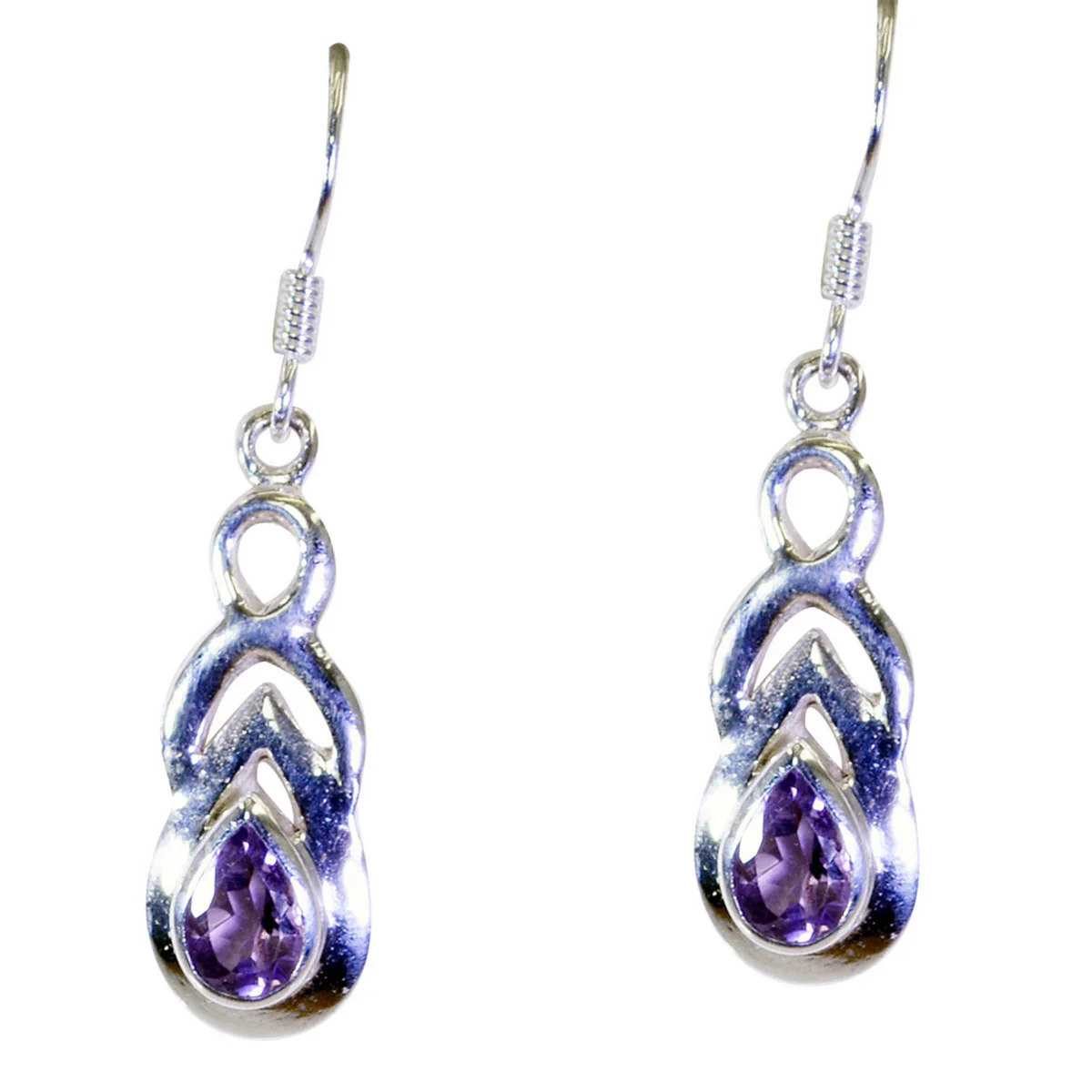Amethyst Middle Eastern Eva Solitaire Dangle Purple 925 Silver Earring - Image 3