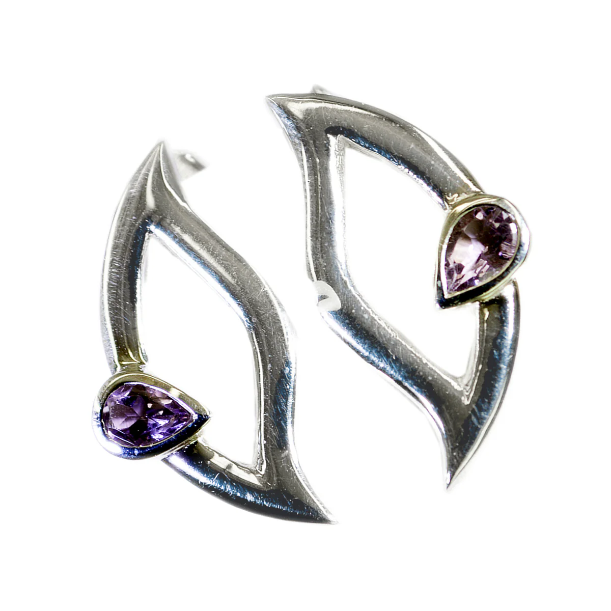 Amethyst Middle Eastern Scarlett Solitaire Stud Purple Silver Earring - Image 2