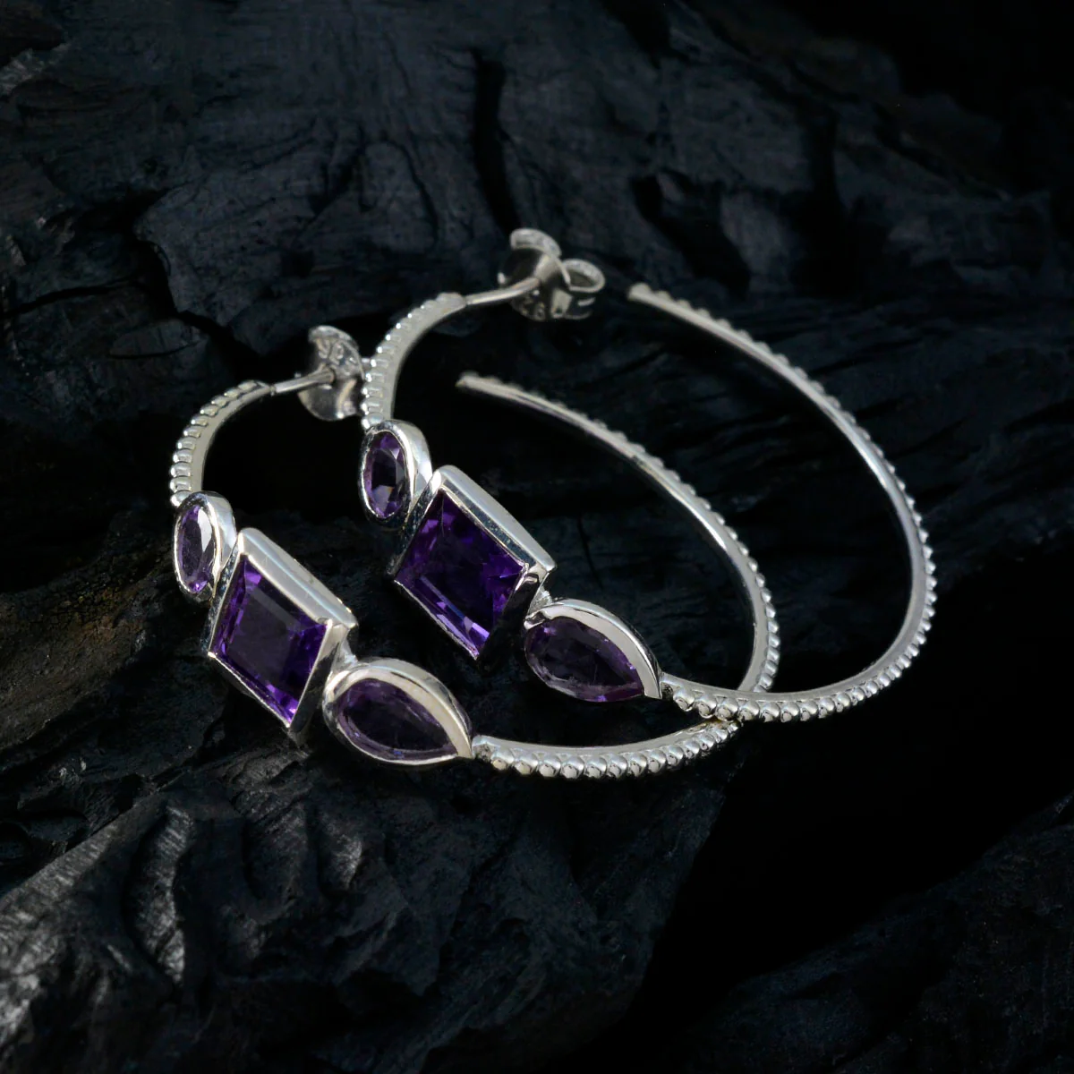 Amethyst Middle Eastern Sofia Trilogy Stud Purple 925 Sterling Silver Earring - Image 2