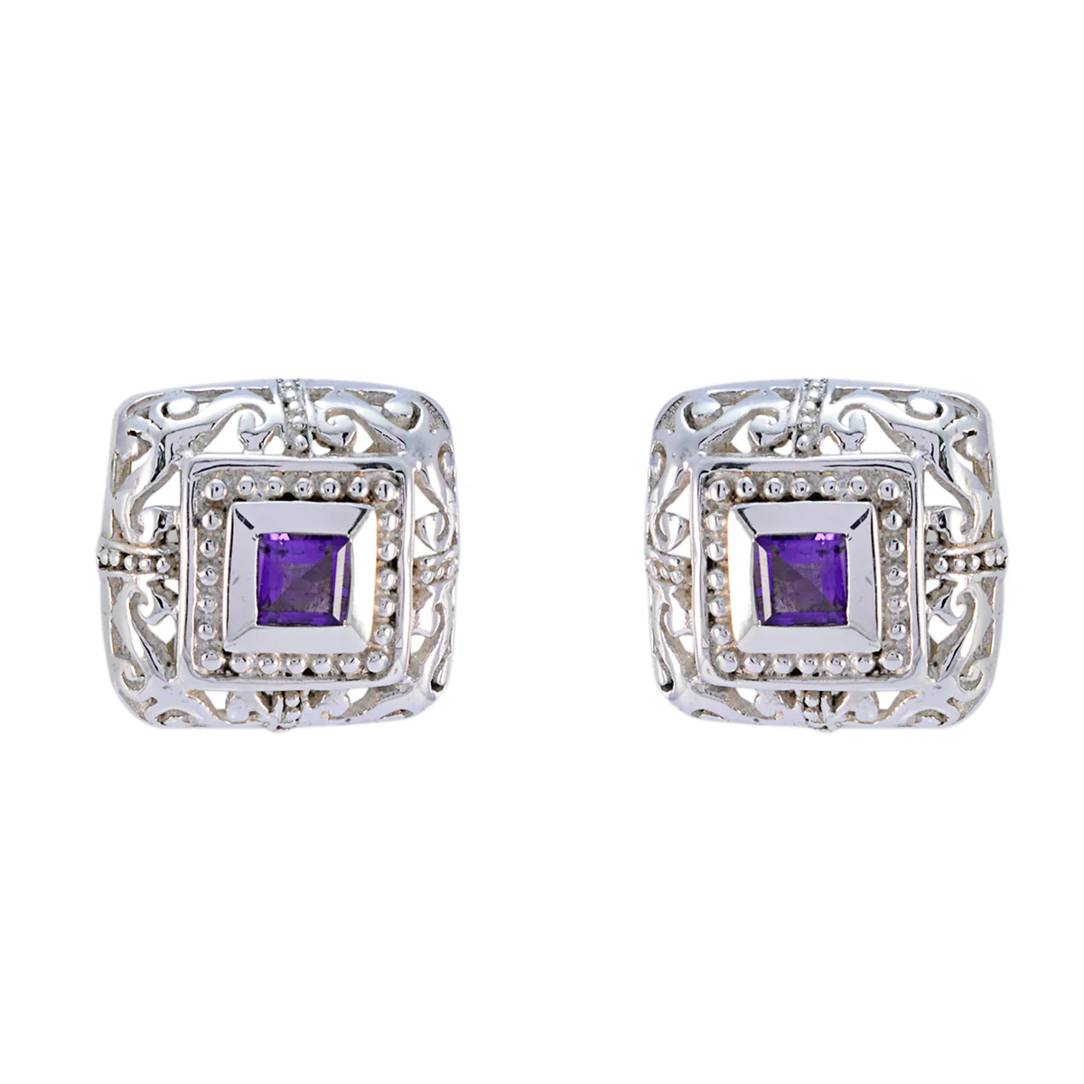 Amethyst Moroccan Ji-eun Solitaire Stud Purple Sterling Silver Earring