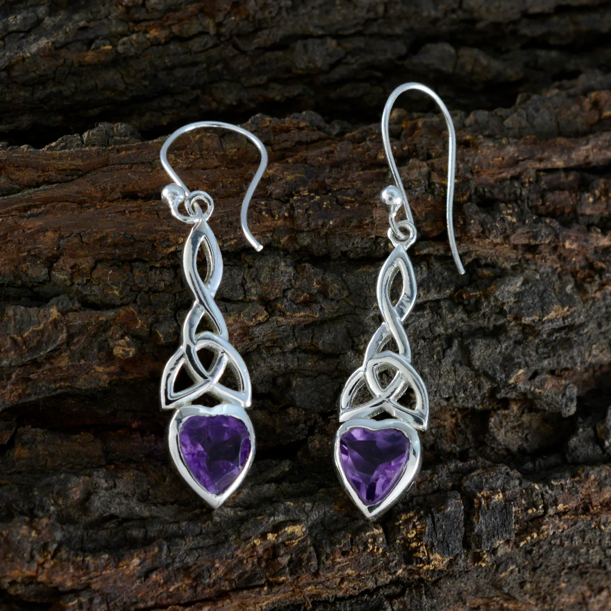 Amethyst Moroccan Nova Solitaire Dangle Purple 925 Silver Earring - Image 3
