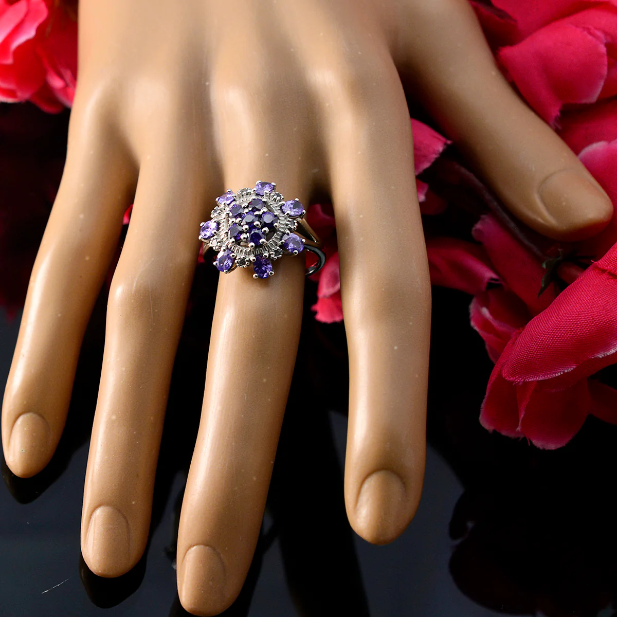 Amethyst multiple African 925 Silver Purple Gemstones Tiny Abstract Ring Jewelry - Image 5