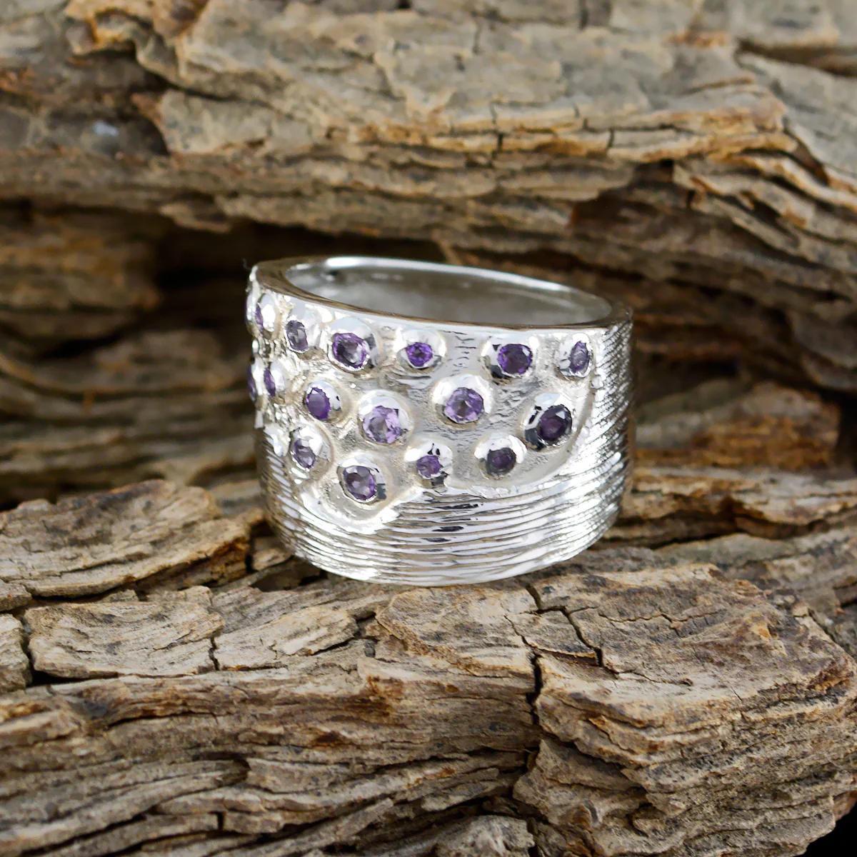 Amethyst multiple Egyptian Silver Purple Gemstones Essential Armor Ring Jewellery - Image 4