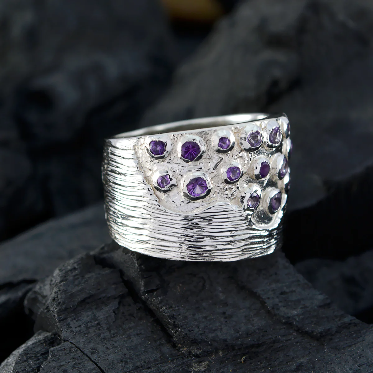 Amethyst multiple Egyptian Silver Purple Gemstones Essential Armor Ring Jewellery - Image 5