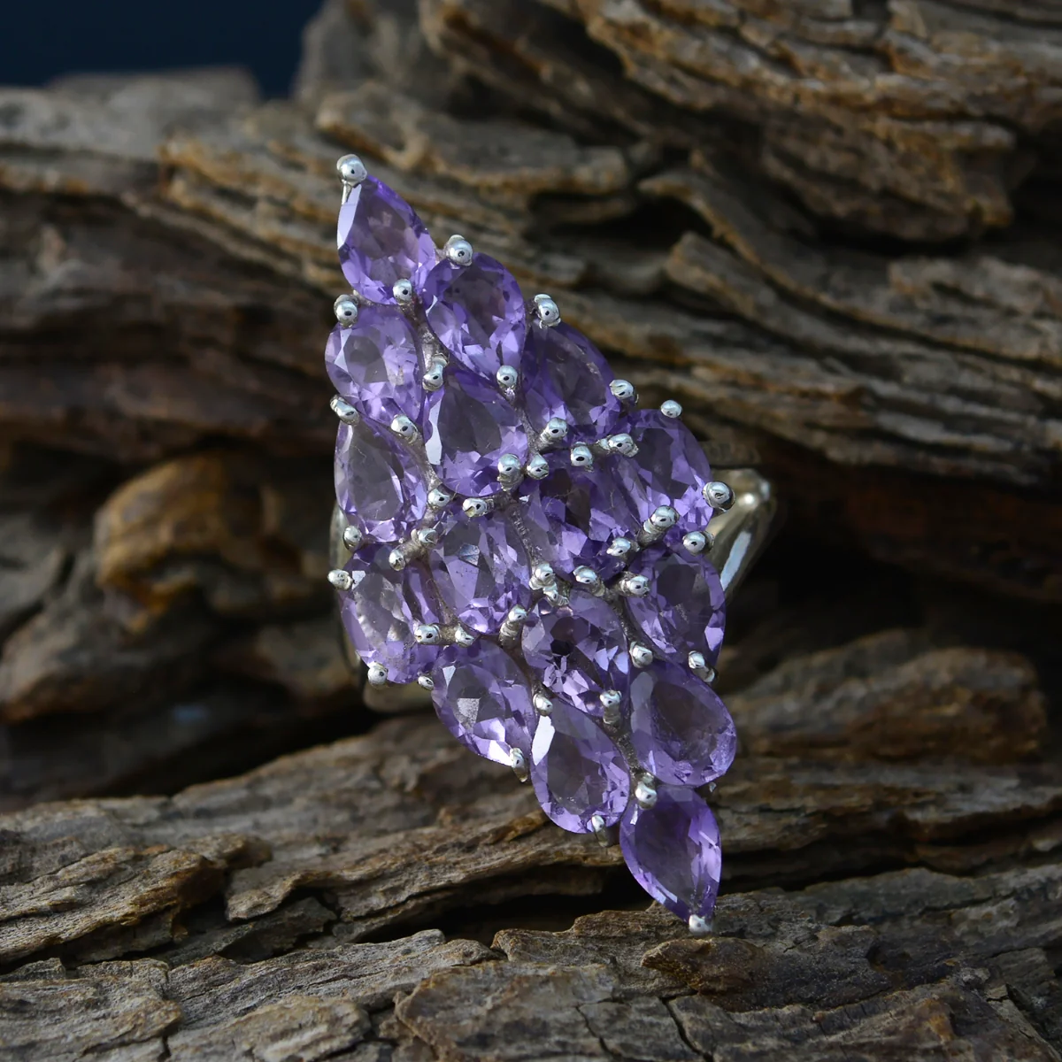 Amethyst multiple Turkish 92.5 Silver Purple Gemstones Statement Victorian Ring Jewellery - Image 4