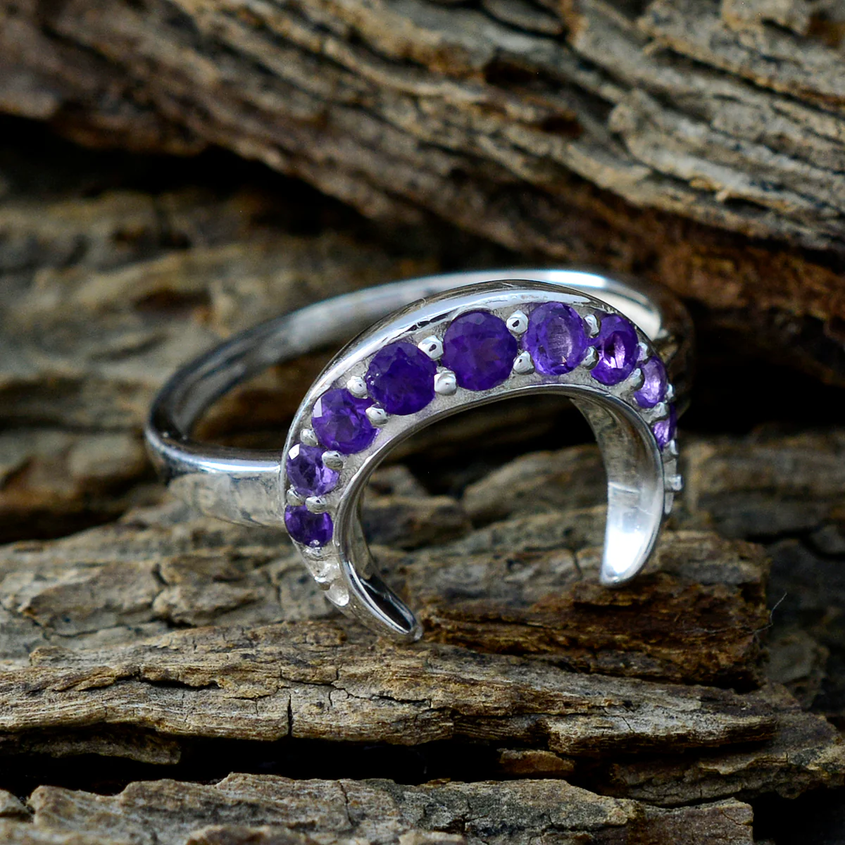Amethyst multiple Turkish Sterling Silver Purple Gemstones Whisper-thin Abstract Ring Jewelry - Image 3