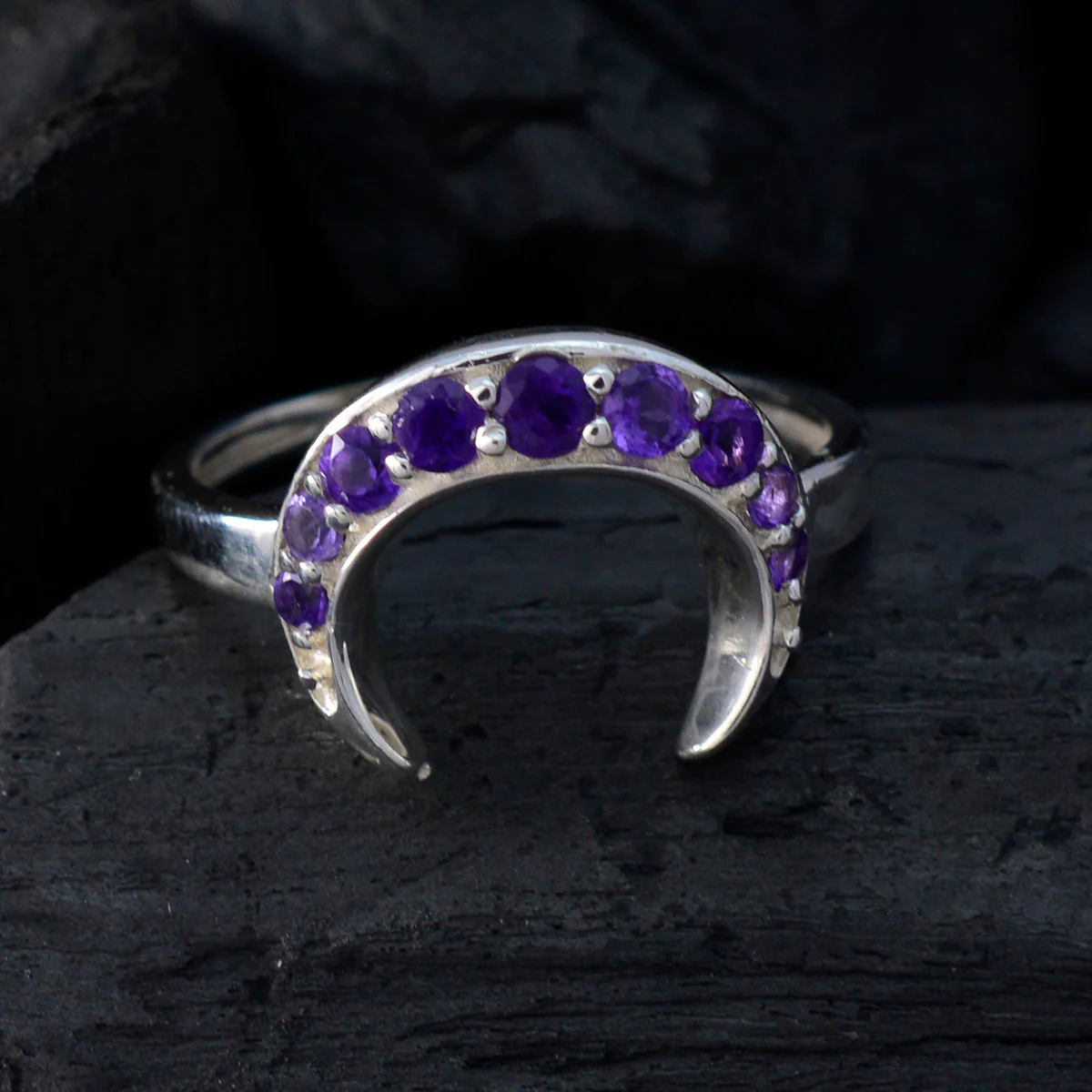 Amethyst multiple Turkish Sterling Silver Purple Gemstones Whisper-thin Abstract Ring Jewelry - Image 4