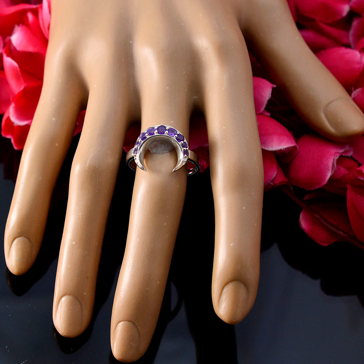 Amethyst multiple Turkish Sterling Silver Purple Gemstones Whisper-thin Abstract Ring Jewelry - Image 5