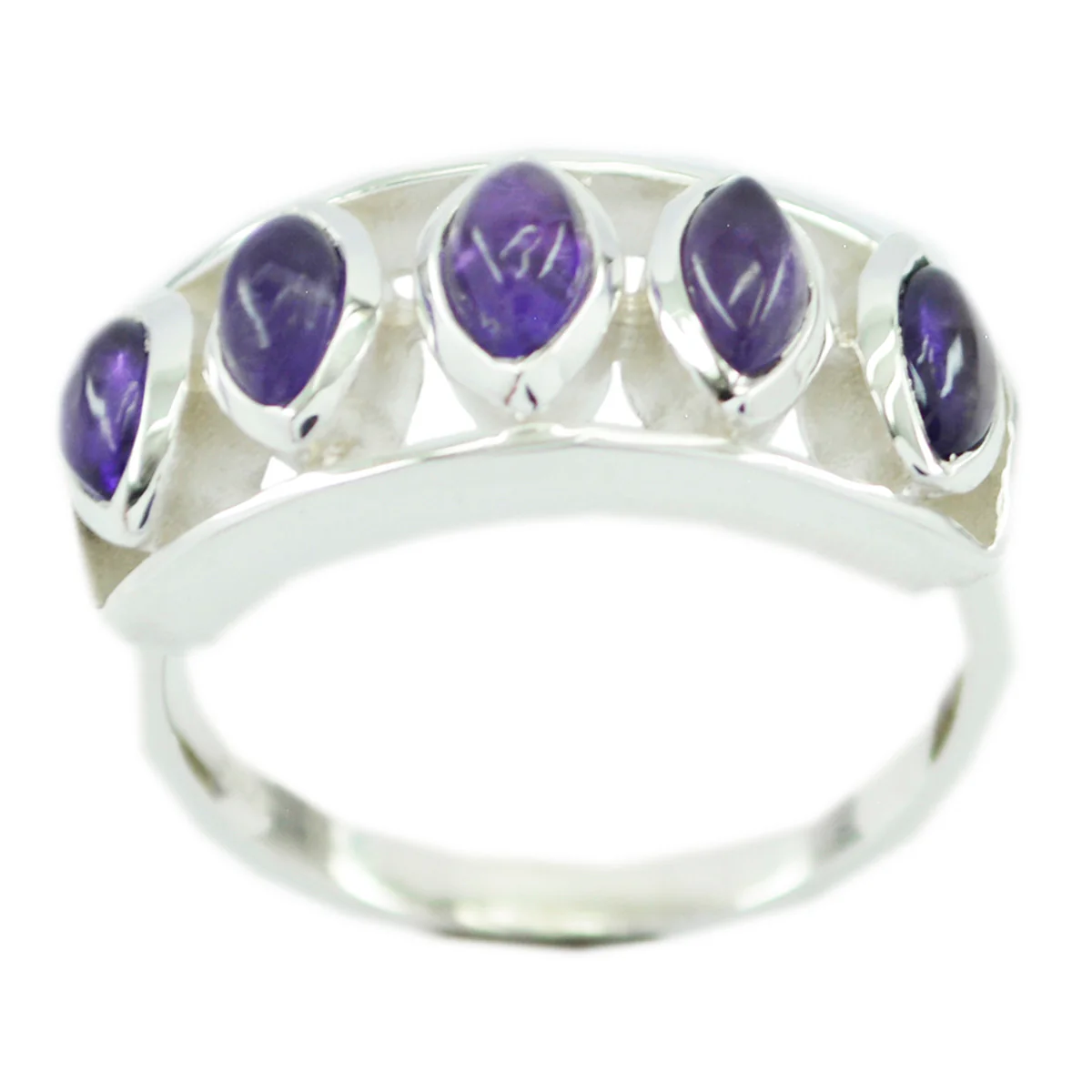 Amethyst Penta African Sterling Silver Purple Gems Slim Artisan Ring Jewellery