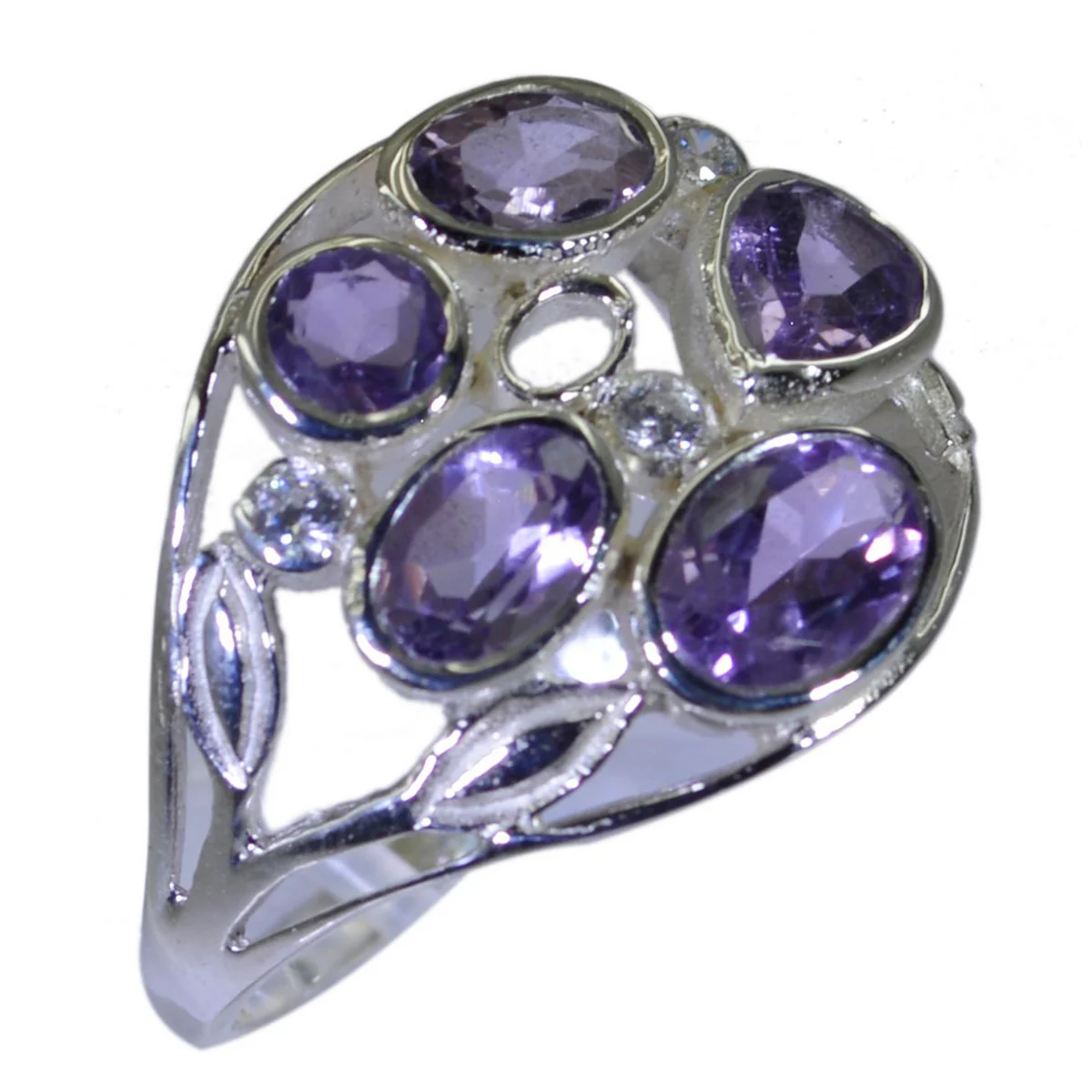 Amethyst Penta Russian 92.5 Silver Purple Gemstone Slim Romantic Ring Jewelry - Image 2